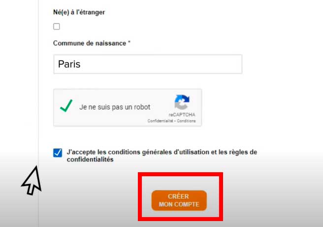 Acceptez les conditions générales et cliquez sur le bouton Créer mon compte demande logement social