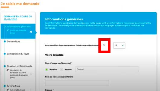 haga clic en el signo de interrogación para mostrar información sobre herramientas de solicitud de vivienda social